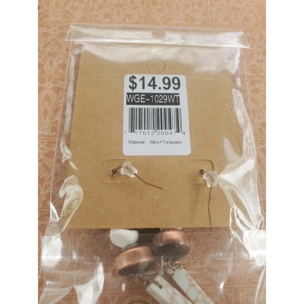 Wrangler Earrings,new with tags,lite weight, White Stone and Brass Beads‎